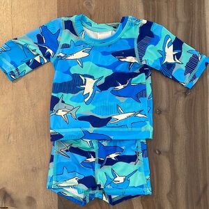 Hanna Andersson baby boy swim set for 0-3 months with fun shark print